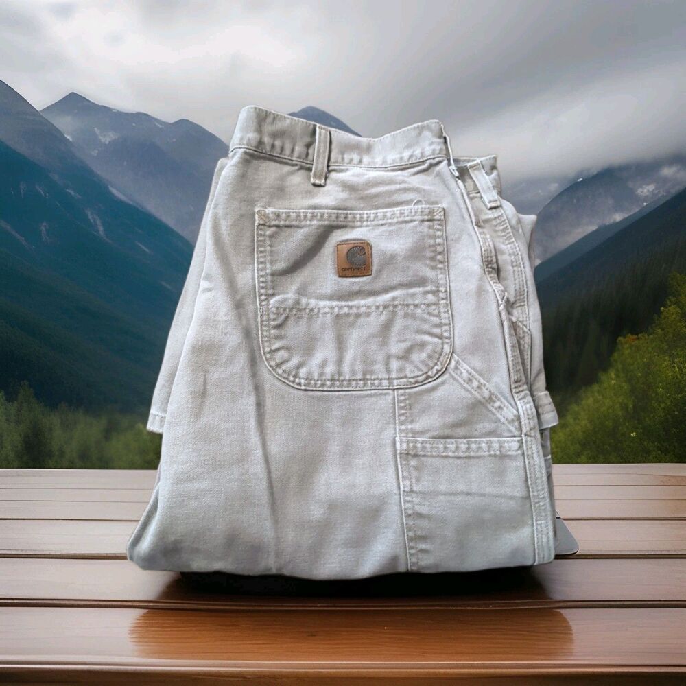 CARHARTT B11 DES CANVAS CARPENTER PANTS MENS SIZE 38x32 GRAY DUNGAREE FIT GUC